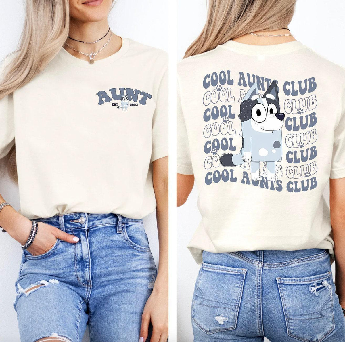 a woman wearing a t - shirt that says cool aunts club