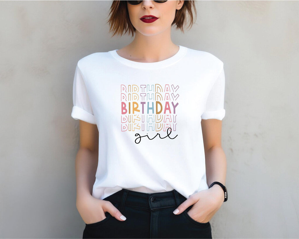 a woman wearing a birthday shirt with the words one written on it