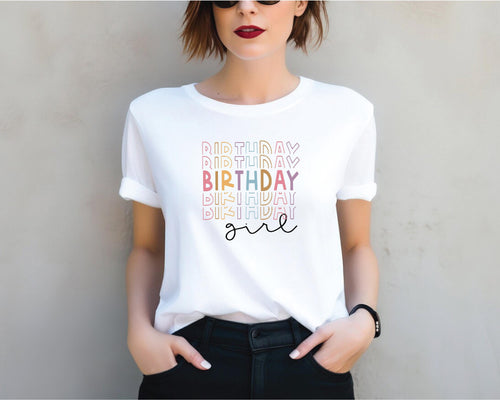 a woman wearing a birthday shirt with the words one written on it