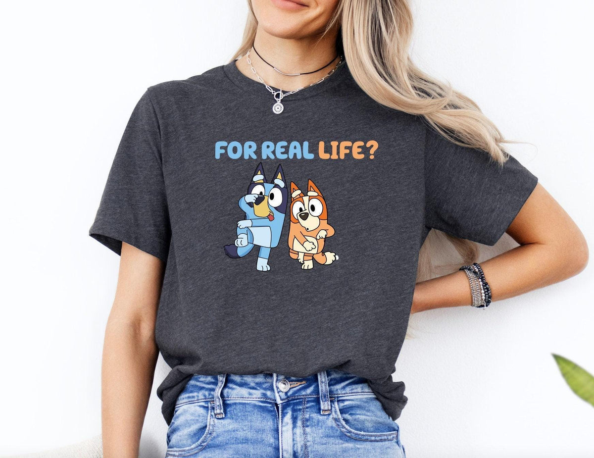 Blue For Real Life  Funny Cartoon Tee Blue Birthday Party Outfit Cute Family Matching Shirt Trendy Blue Graphic Tee Gift for Her Casual Top