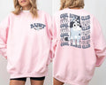a woman wearing a pink sweatshirt and shorts