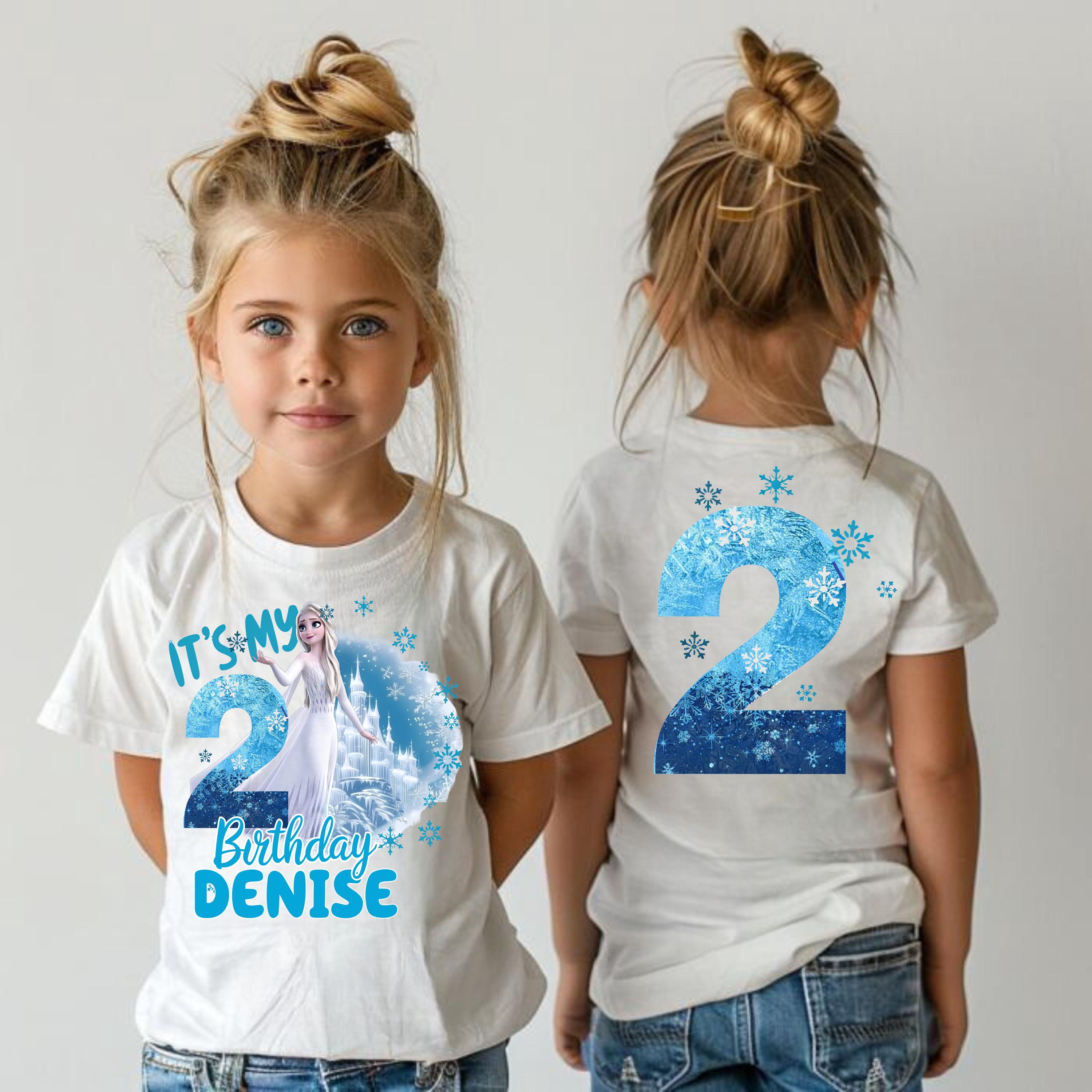 two young girls wearing frozen birthday shirts