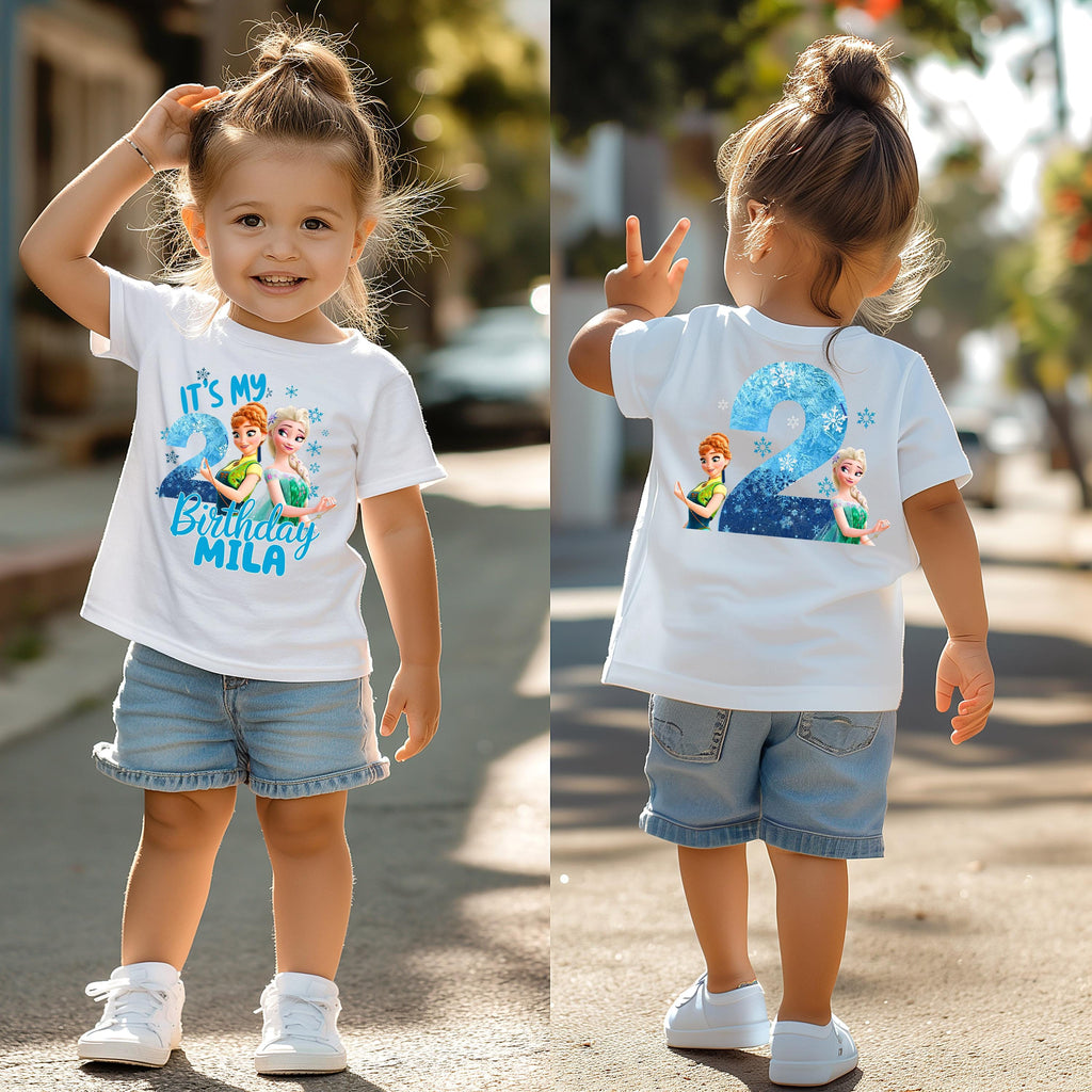 two pictures of a little girl in a white shirt
