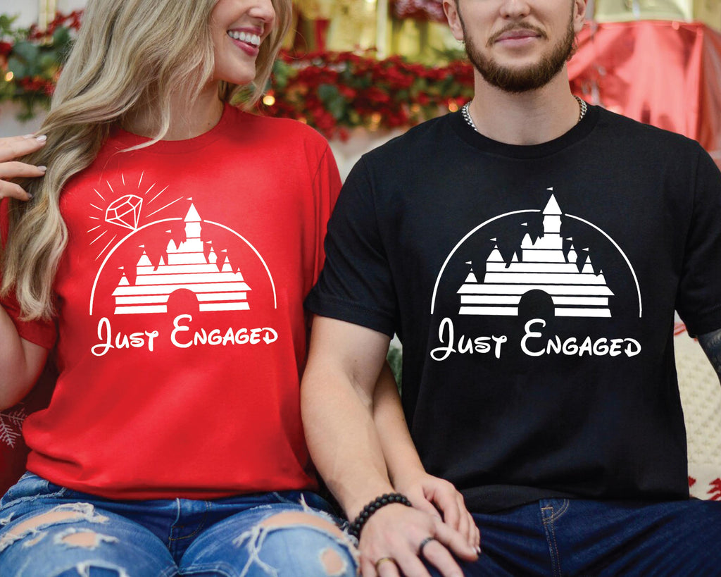 Just Engaged Shirt, Disney Couple Shirts, Disneyland Couple Tee, Bride Groom Shirt, Engagement Ring Tee, Solitaire Ring Shirt
