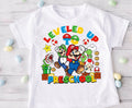 a white t - shirt with an image of mario and luigi on it