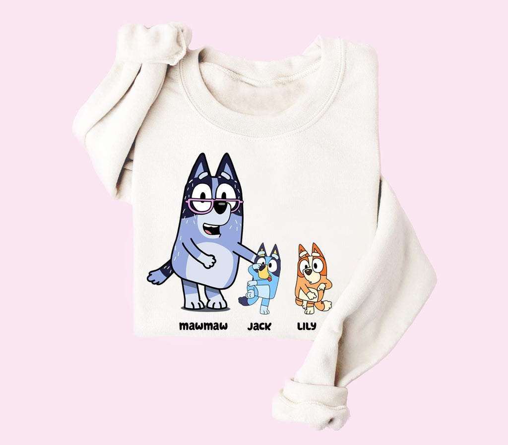 a white shirt with cartoon characters on it