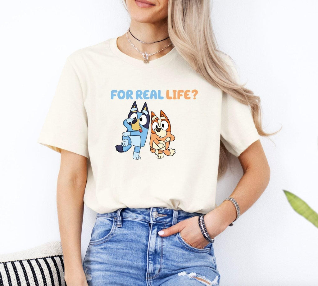 Blue For Real Life  Funny Cartoon Tee Blue Birthday Party Outfit Cute Family Matching Shirt Trendy Blue Graphic Tee Gift for Her Casual Top
