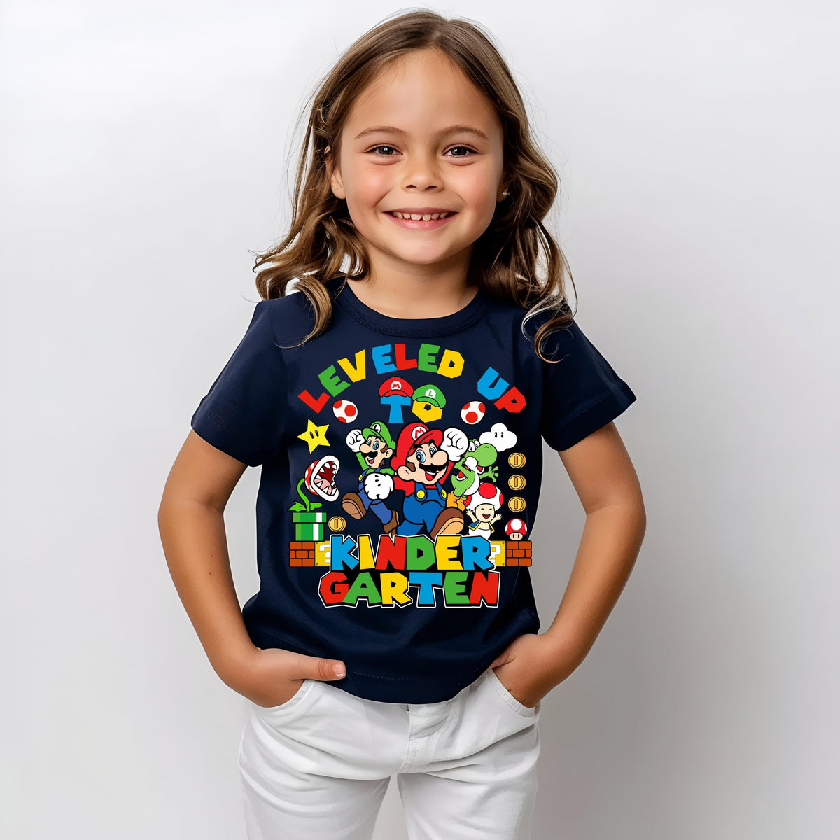 a little girl standing with her hands in her pockets