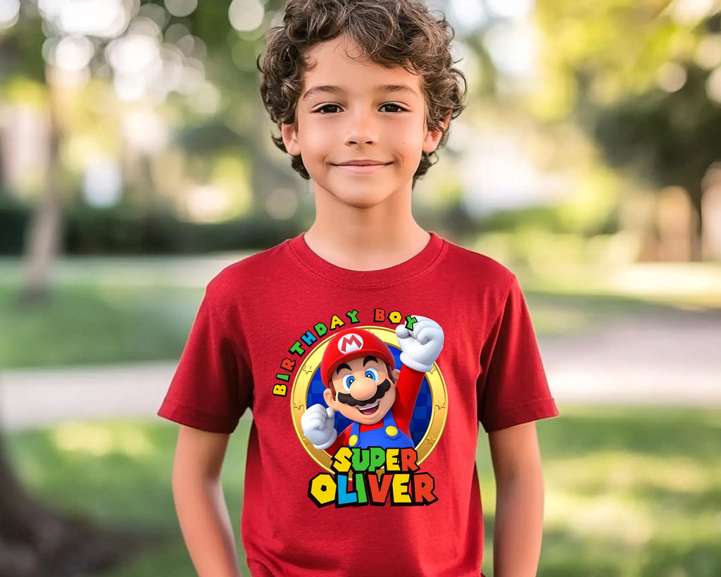 a young boy in a red shirt is posing for a picture