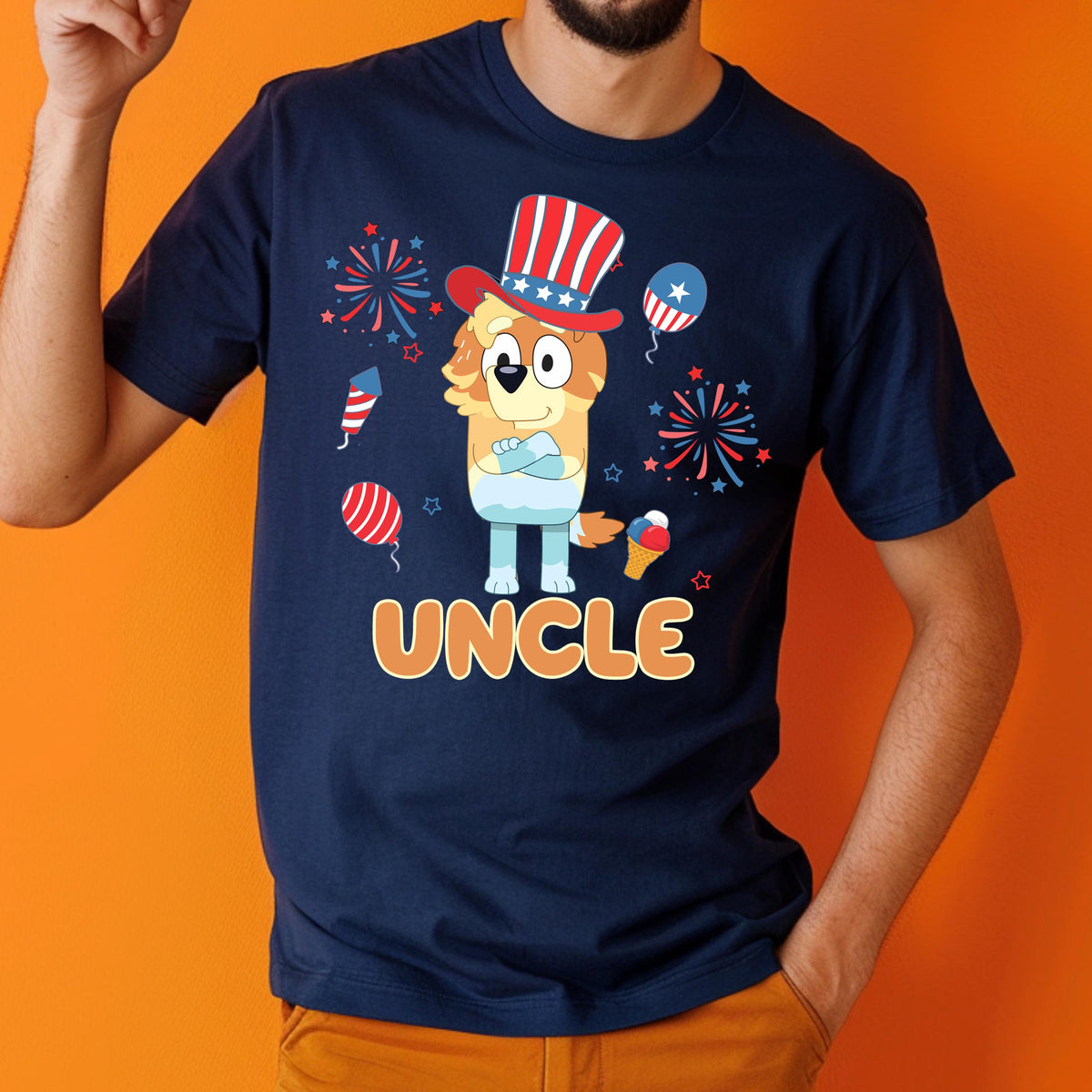 a man wearing a t - shirt that says uncle