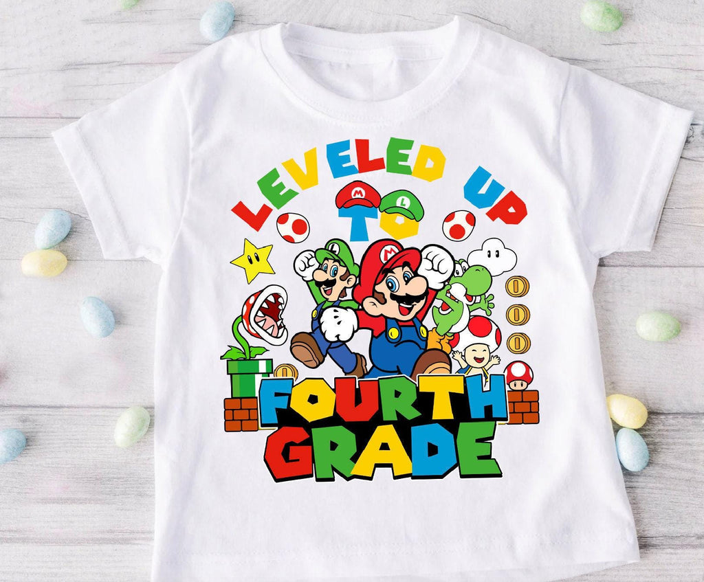 a white t - shirt with an image of mario and luigi on it
