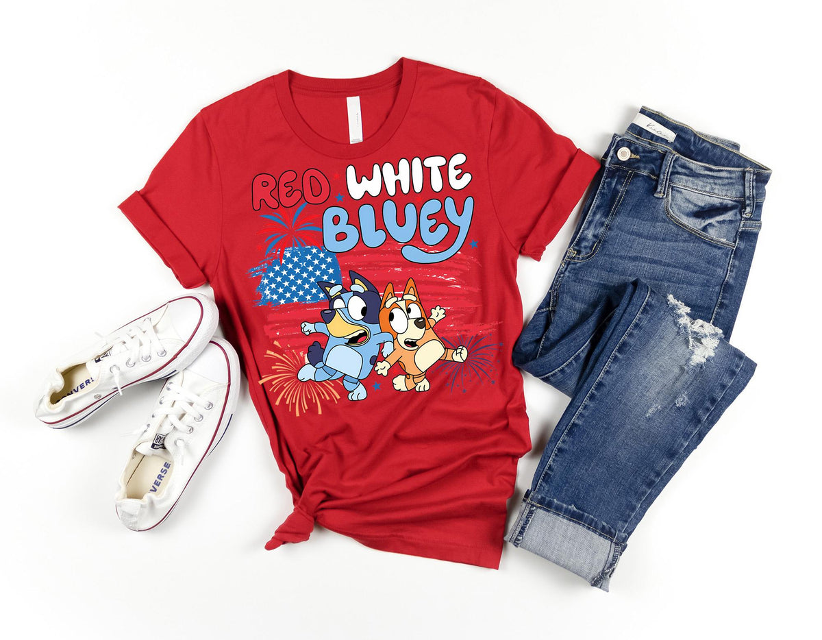 a red shirt with a cartoon character on it