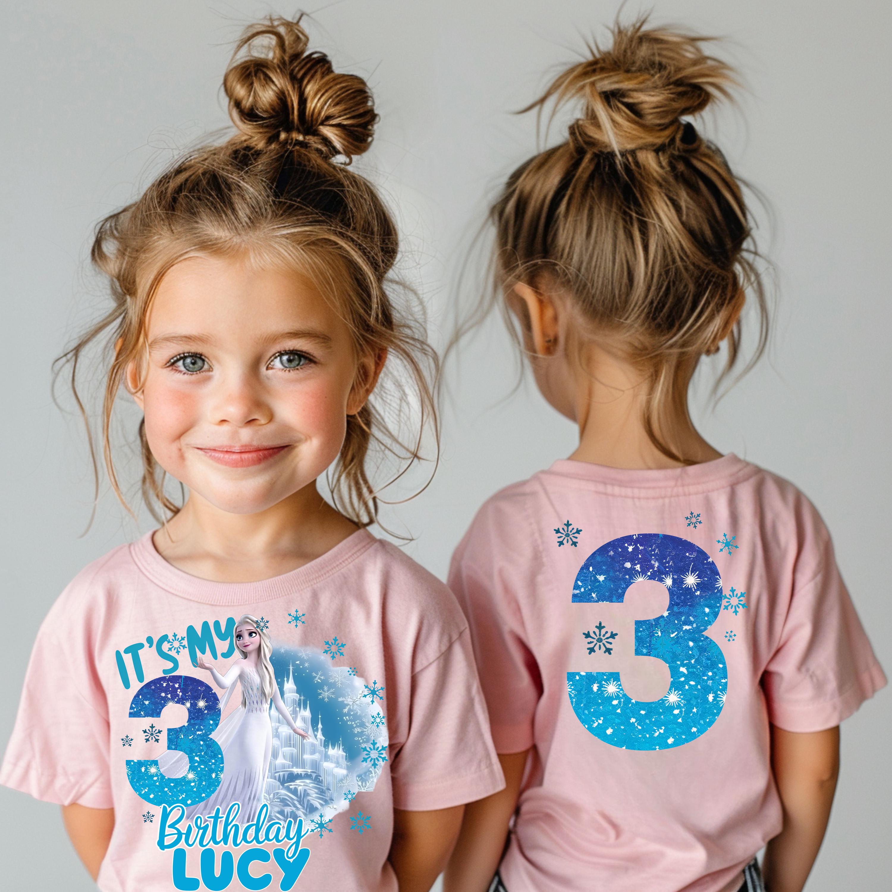 two young girls wearing frozen princess shirts