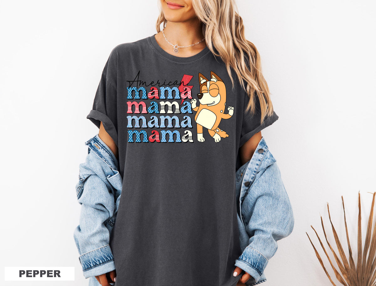 a woman wearing a mama mama mama shirt