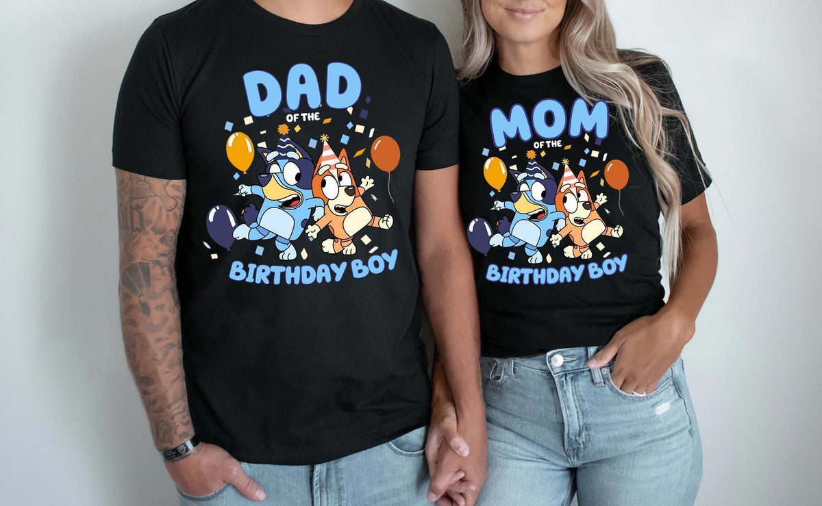 a man and a woman wearing matching shirts