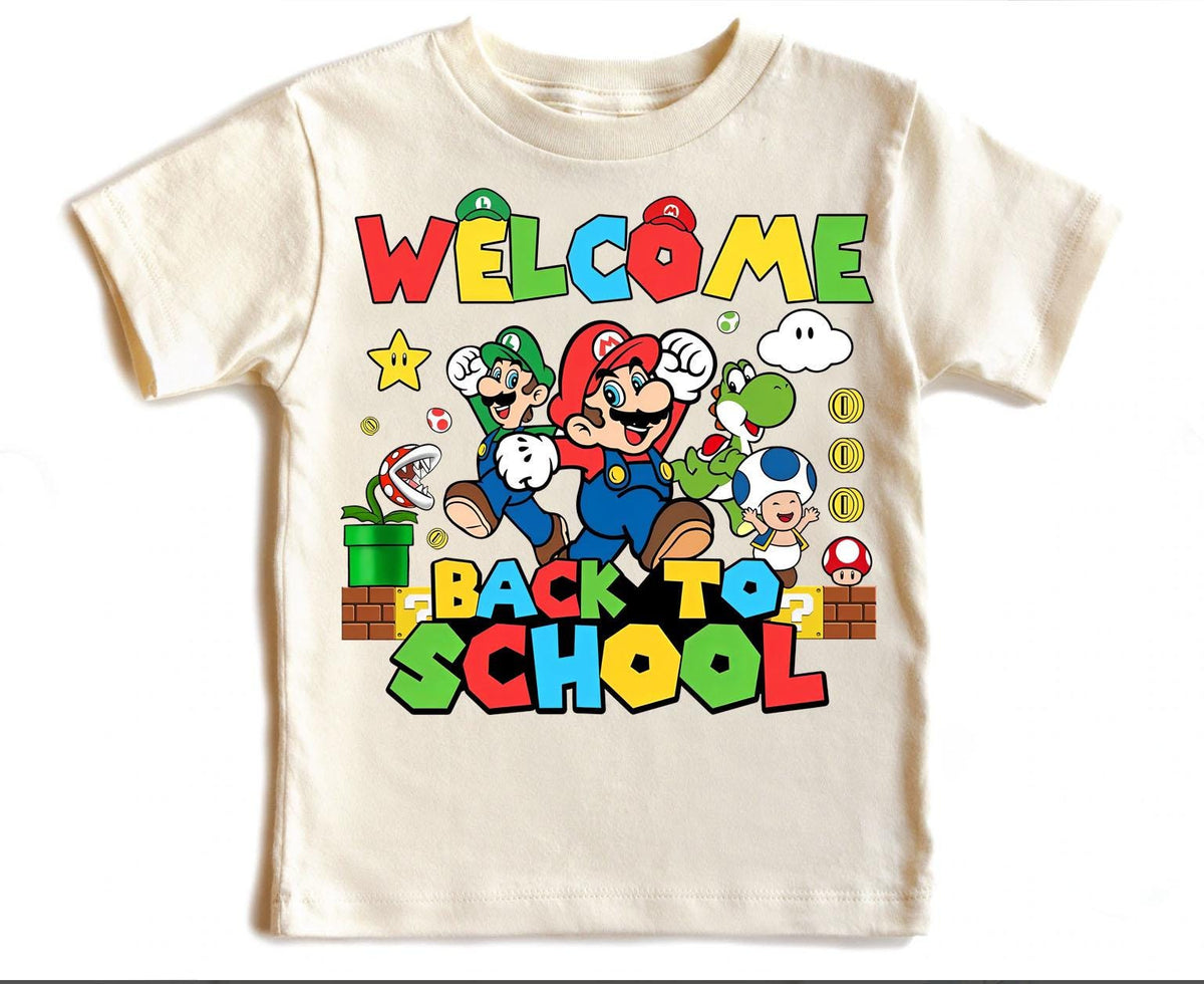 a white t - shirt with an image of mario and luigi